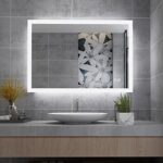 Espejo de baño LED MIQU: Grande, regulable en 3 colores y antivaho