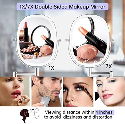 Espejo Maquillaje con Luz USB Recargable: Doble Cara 360° - 3 Colores Regulables