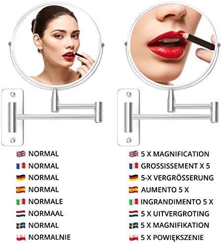Espejo ​Aumento 5X de Pared Extensible - Giro 360° Cromado - Ideal para Maquillaje⁢ y Afeitado