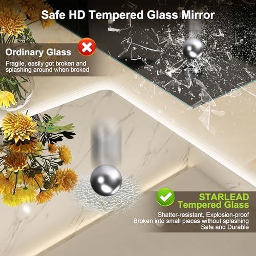 STARLEAD‌ Espejo-Baño-con-Luz 60x80cm: Bluetooth, Desempañador, Regulable y 3 Temperaturas de Color