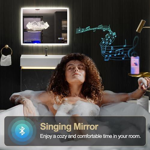 Espejo S'bagno 60 x 80 cm con Luz LED,​ Altavoz Bluetooth y Antivaho