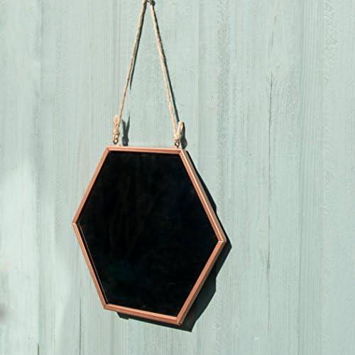 Espejo hexagonal de cobre con cordón para colgar: toque geométrico para tu hogar