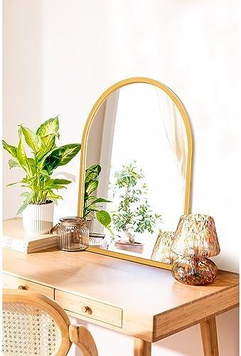 Espejo de pared rústico con marco arqueado de madera para decoración del hogar